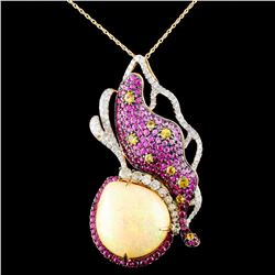 18K Gold 23.64ct Opal & 1.55ctw Diamond Pendant