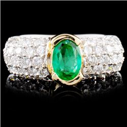 14K TT Gold 1.00ct Emerald & 1.88ctw Diamond Ring