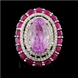 18K Gold 10.25ct Kunzite & 0.72ct Diamond Ring