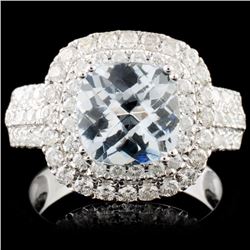 14K Gold 1.98ct Aquamarine & 1.05ct Diamond Ring