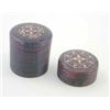 Image 1 : Two late Victorian cylindrical Tunbridgeware counter boxes with screw covers, 1.25ins. and .75ins...