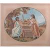 Image 1 : A Regency oval silkwork picture, embroidered with Jesus and the woman at the well, watercolour fa...