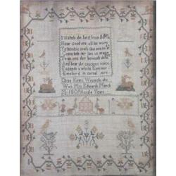 A George III needlework sampler, dated 1809 by Eliza Kewn aged 8 years with Mrs Edwards, in silk...
