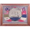 Image 1 : A Victorian ships woolwork picture of H.M.S. Trafalgar, the three masted vessel in a circle flank...