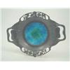 Image 1 : A Tudric pewter dish by Archibald Knox, with a turquoise enamel centre and pierced clover leaf bo...