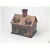 Image 1 : A Victorian novelty painted wood work box, in the form of a cottage with a domed roof and central...