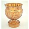 Image 1 : A Bohemian amber overlaid glass bowl, gilded and engraved with baskets of flowers, on pedestal ba...