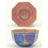 Image 1 : A Wedgwood lustre bowl, octagonal, gilded with birds in flight against a mottled blue exterior, t...