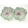 Image 1 : A pair of Longton Hall leaf dishes, veined in puce with central flower sprays and green rims, cir...