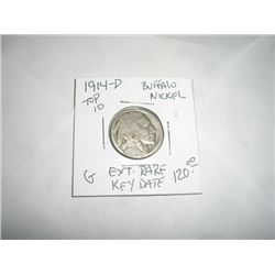 1914-D *EXTREMELY RARE KEY DATE* BUFFALO NICKEL BOOK VALUE $120.00+ *NICE EARLY GOOD GRADE* NICKEL!!