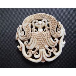 Old China White jade hand Dragon and phoenix Pendant
