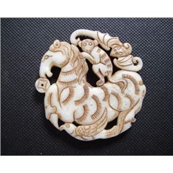 Old China jade carved horse and the monkey Pendant
