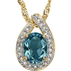 Stunning London Blue Topaz & Diamond Solid Gold Pendant