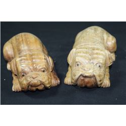 Hand Carved Wooden Bull Dog Puppies