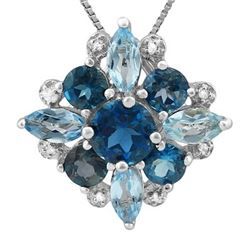 Natural London Blue Topaz, Diamond & Blue Topaz Pendant