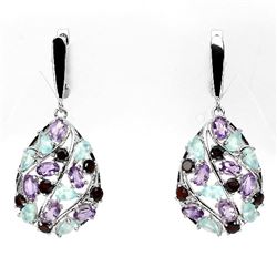 Natural Chalcedony Amethyst Mozambique Garnet Earring