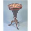 Image 1 : A Victorian rosewood octagonal trumpet work table with chessboard top on floral carved tripod, 1f...