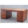 Image 1 : A large art deco walnut and rosewood crossbanded pedestal desk, with four frieze drawers over six...