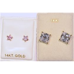 2 PAIRS OF 14K YELLOW GOLD CUBIC ZIRCONIA EARRINGS