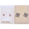 Image 1 : 2 PAIRS OF 14K YELLOW GOLD CUBIC ZIRCONIA EARRINGS