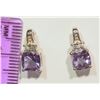 Image 2 : STERLING SILVER AMETHYST AND DIAMOND EARRINGS WITH COA