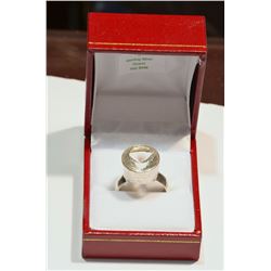 STERLING SILVER WHITE QUARTZ RING WITH COA