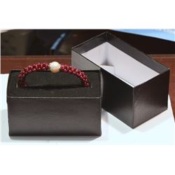 GENUINE GARNET AND PEARL BRACELET WITH COA