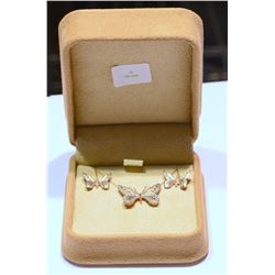 10K THREE TONE GOLD (1.45G) BUTTERFLY NECKLACE AND EARRING
