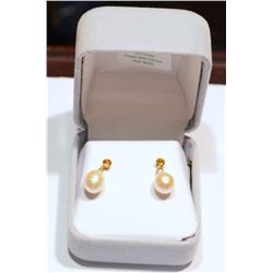 14K YELLOW GOLD PEARL AND CITRINE EARRINGS WITH COA