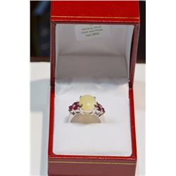 STERLING SILVER OPAL AND RUBY (0.60 CT) RING WITH COA