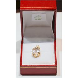 14K YELLOW GOLD ROSE QUARTZ PENDANT WITH COA