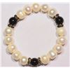 Image 2 : GENUINE ONYX AND PEARL BRACELET WITH COA
