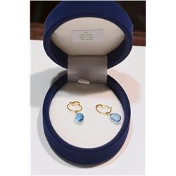 14K YELLOW GOLD BLUE TOPAZ EARRINGS WITH COA