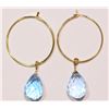 Image 2 : 14K YELLOW GOLD BLUE TOPAZ EARRINGS WITH COA