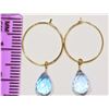 Image 3 : 14K YELLOW GOLD BLUE TOPAZ EARRINGS WITH COA