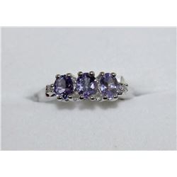 STERLING SILVER TANZANITE & DIAMOND RING