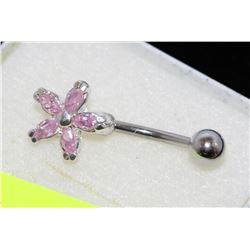 STERLING SILVER PINK CUBIC ZIRCONIA BELLY BUTTON