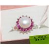 Image 1 : .925 SILVER RUBY & AKOYA PEARL RING - SIZE 9