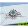 Image 1 : .925 SILVER NATURAL EMERALD & RUBY RING - SIZE 8