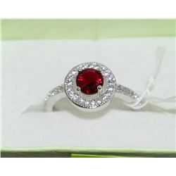 .925 SILVER LAB RUBY & CZ RING - SIZE 8.5