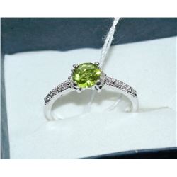 .925 SILVER NATURAL PERIDOT & CZ RING - SIZE 7