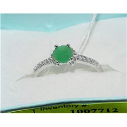 .925 SILVER NATURAL EMERALD & CZ RING - SIZE 8.5