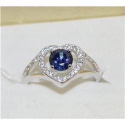 .925 SILVER LAB SAPPHIRE & CZ RING - SIZE 8