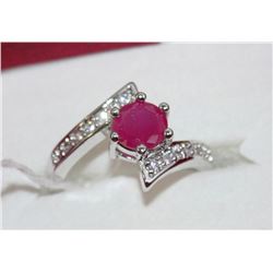 .925 SILVER NATURAL RUBY & CZ RING - SIZE 8