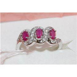 .925 SILVER NATURAL RUBY & CZ RING - SIZE 9