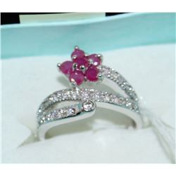 .925 SILVER NATURAL RUBY & CZ RING - SIZE 9