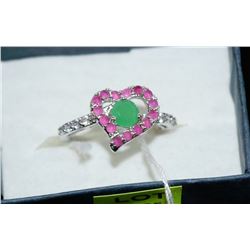 .925 SILVER NATURAL EMERALD & RUBY RING - SIZE 7