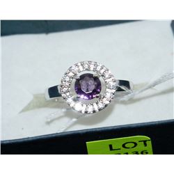 .925 SILVER NATURAL AMETHYST & CZ RING - SIZE 7