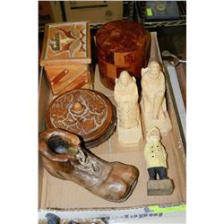 FLAT OF WOODEN CARVING'S & JEWELLERY BOXES