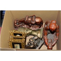 BOX OF STATUES AND PICTURE FRAMES